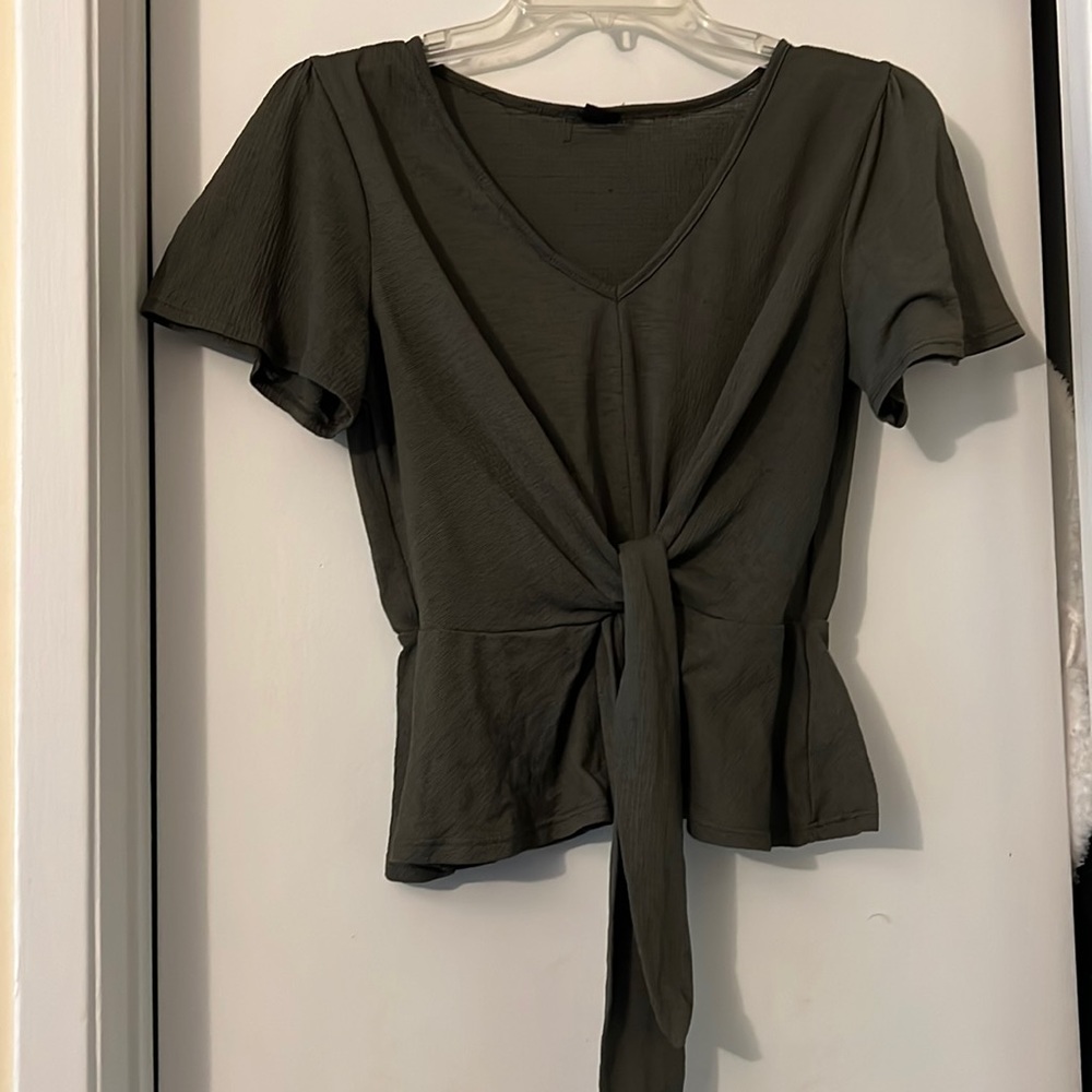 cute olive color knot front shirt